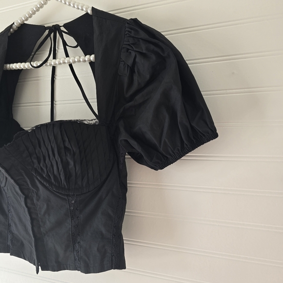 New Astr the Label Black Puff Sleeve Lace Corset Top Small - Picture 7 of 11